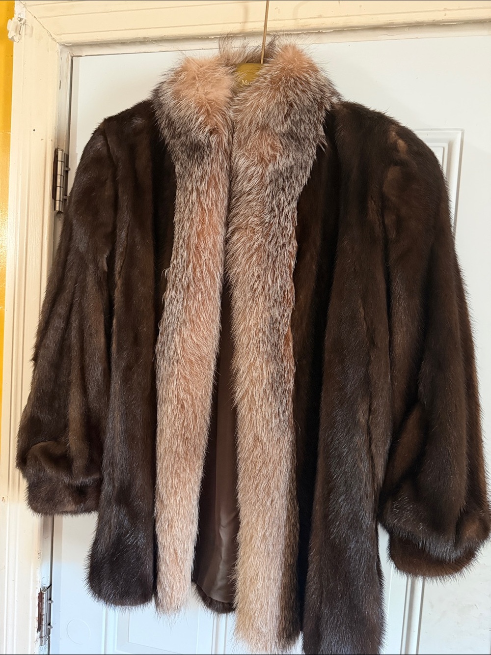 Luxury Brown Mink Puffer Coat with Fox Trim